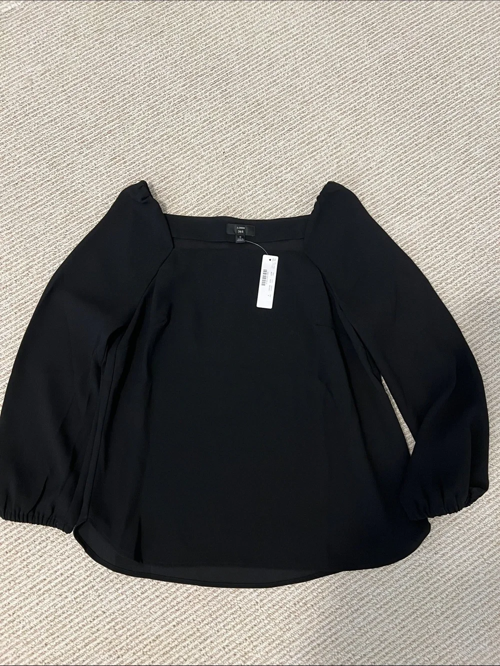 JCrew Black Square Neck Puff Sleeve Top
